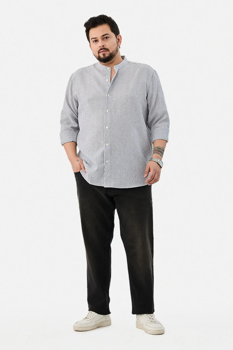 سنيتش Chinese Collar Plus Size Stripes Shirt